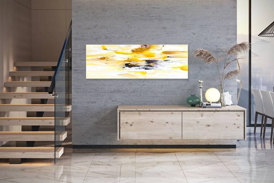 Yellow Handmade Contemporary Abstract Canvas Artwork 4RZT7